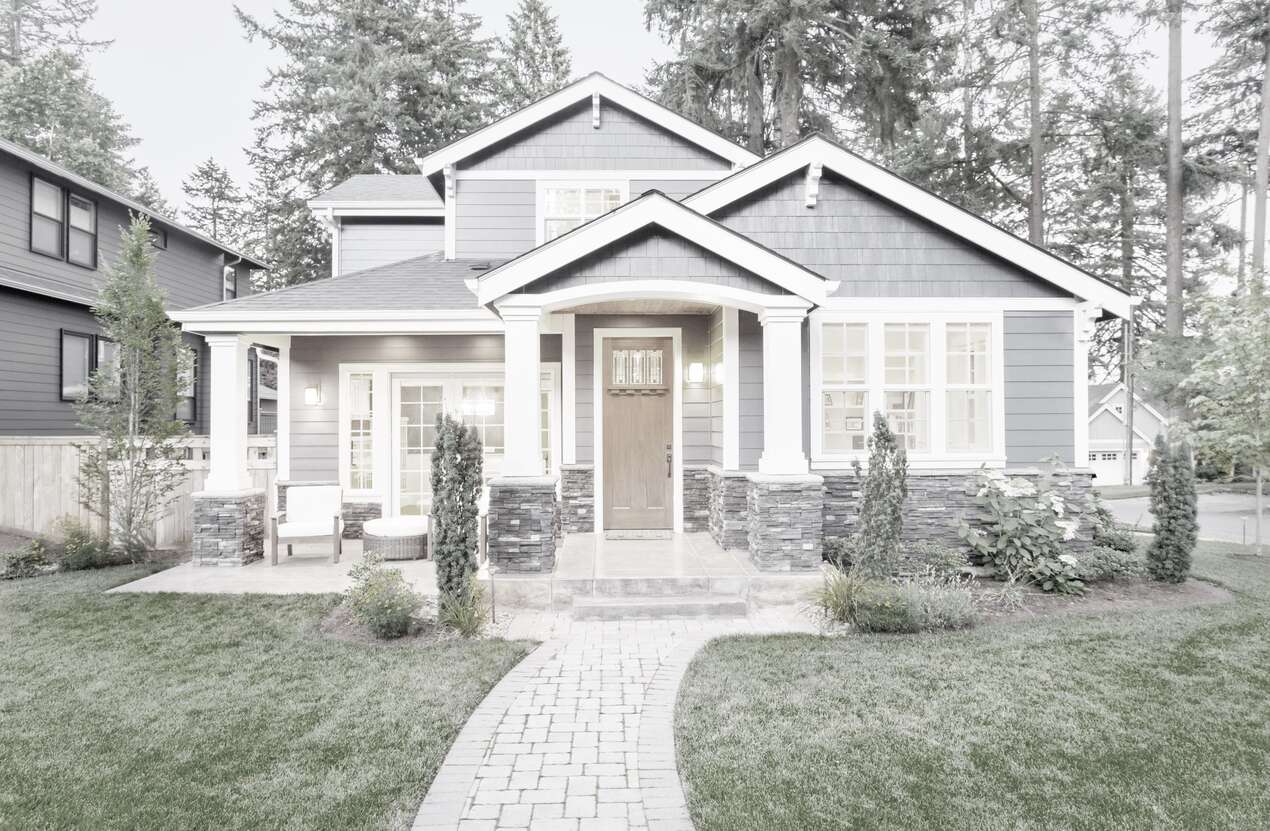 Front of a house at night from the perspective of someone with achromatopsia. Fourth of five stages.