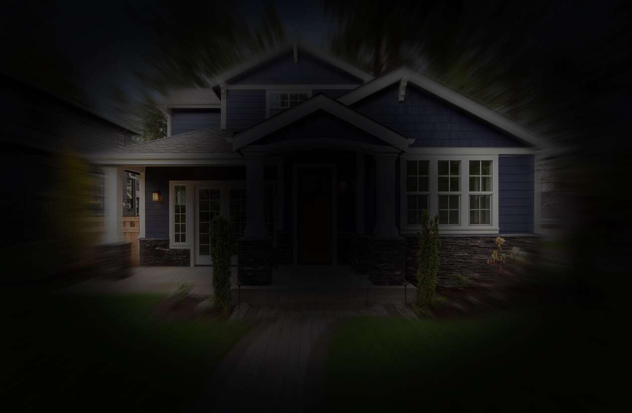 Front of a house in daylight from the perspective of someone with choroideremia. Fifth of five stages.